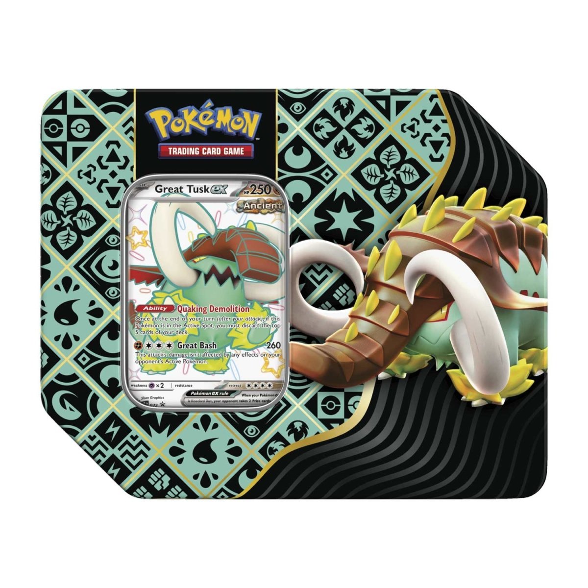 ACD Distribution-Pokémon TCG: Scarlet & Violet: Paldean Fates - Shiny Pokémon Tin-85625-GrTu-Great Tusk ex-Legacy Toys