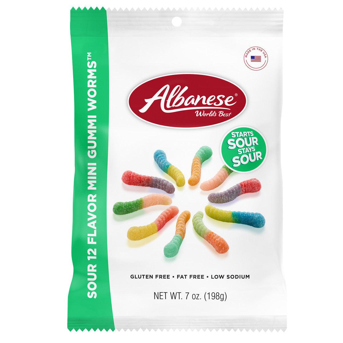Albanese Confectionery-Sour 12 Flavor Mini Gummi Worms 7 oz. Peg Bag-53356-Legacy Toys