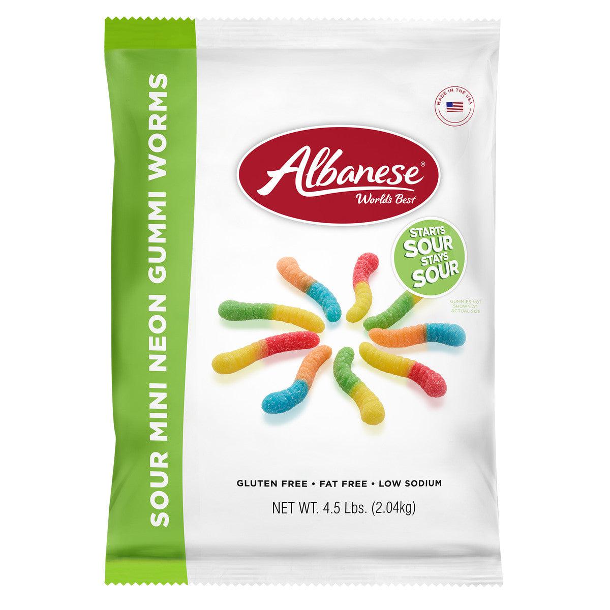 Albanese Confectionery-Sour Mini Neon Gummi Worms 4.5 lb. Bag-50124-Legacy Toys