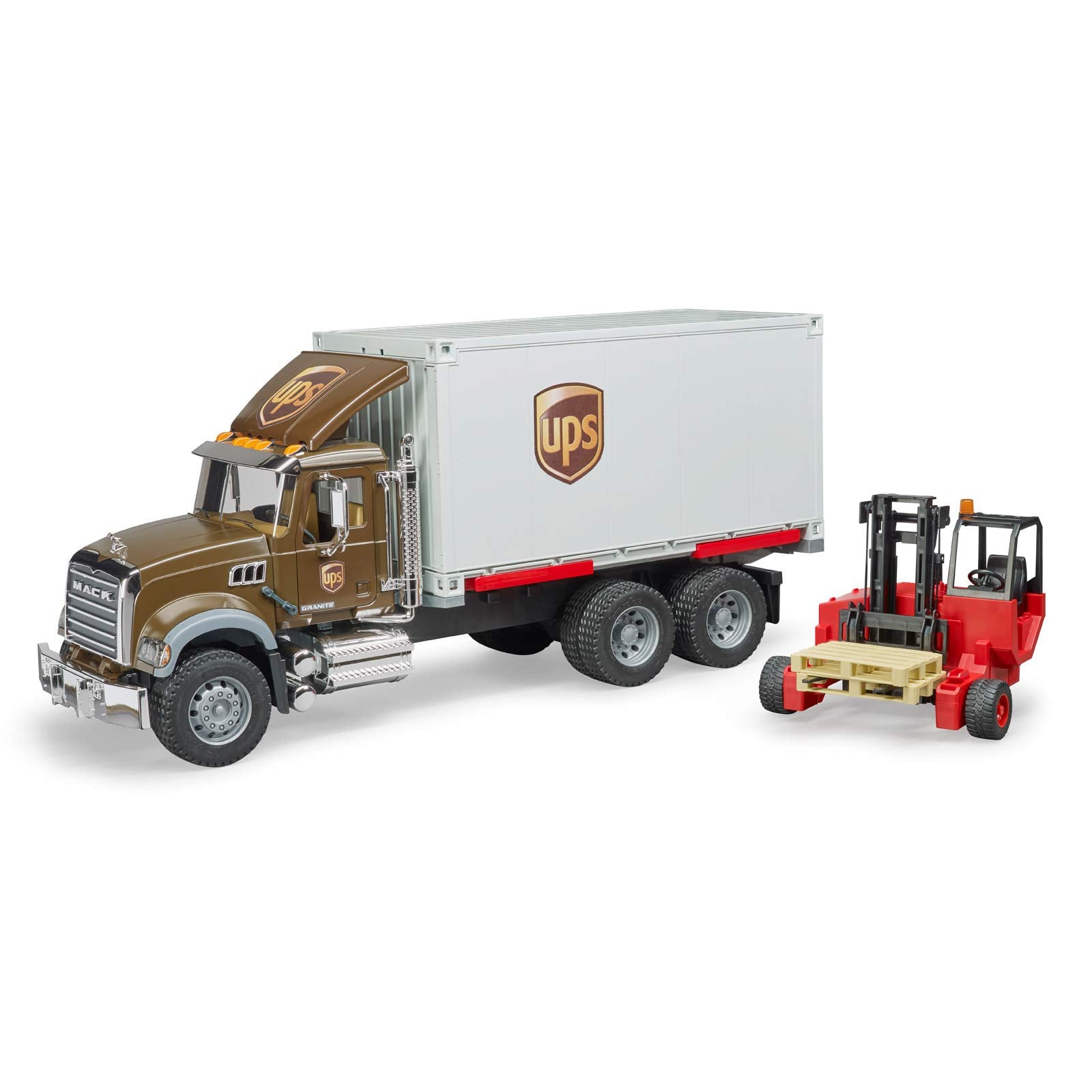 Bruder-MACK Granite UPS Logistics Truck + Forklift-02828-Legacy Toys