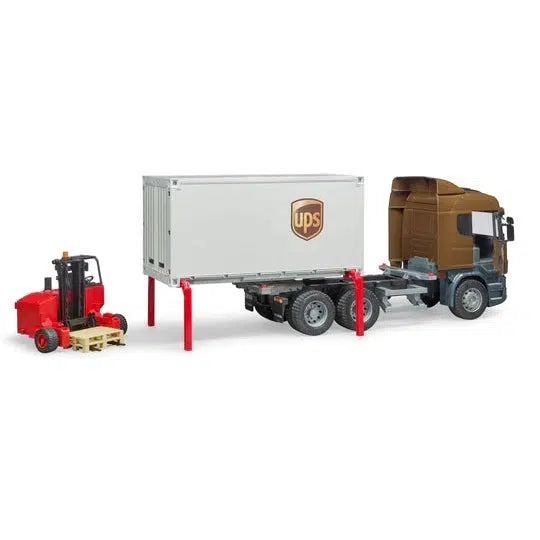 Bruder-SCANIA R-Series UPS logistics truck with forklift-03581-Legacy Toys