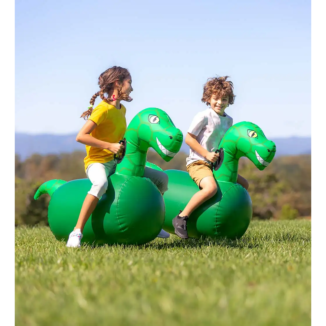HearthSong-Inflatable Ride-On Hop ‘n Go Dinos Set of 2-CG733582-Legacy Toys