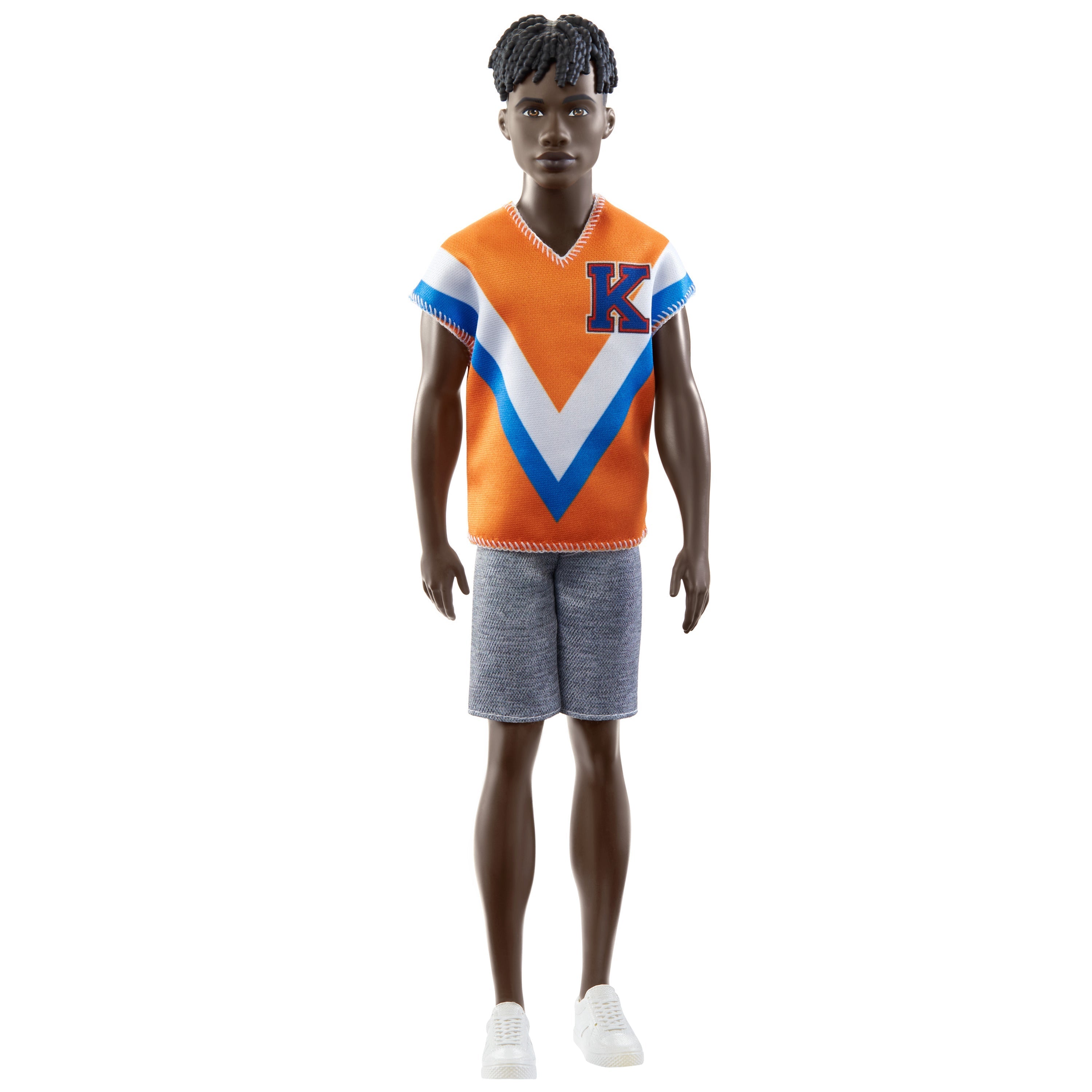 Mattel-Barbie Ken Fashionistas Doll #203 with Twisted Black Hair, Orange Athletic Jersey, Shorts & White Sneakers-HPF79-Legacy Toys