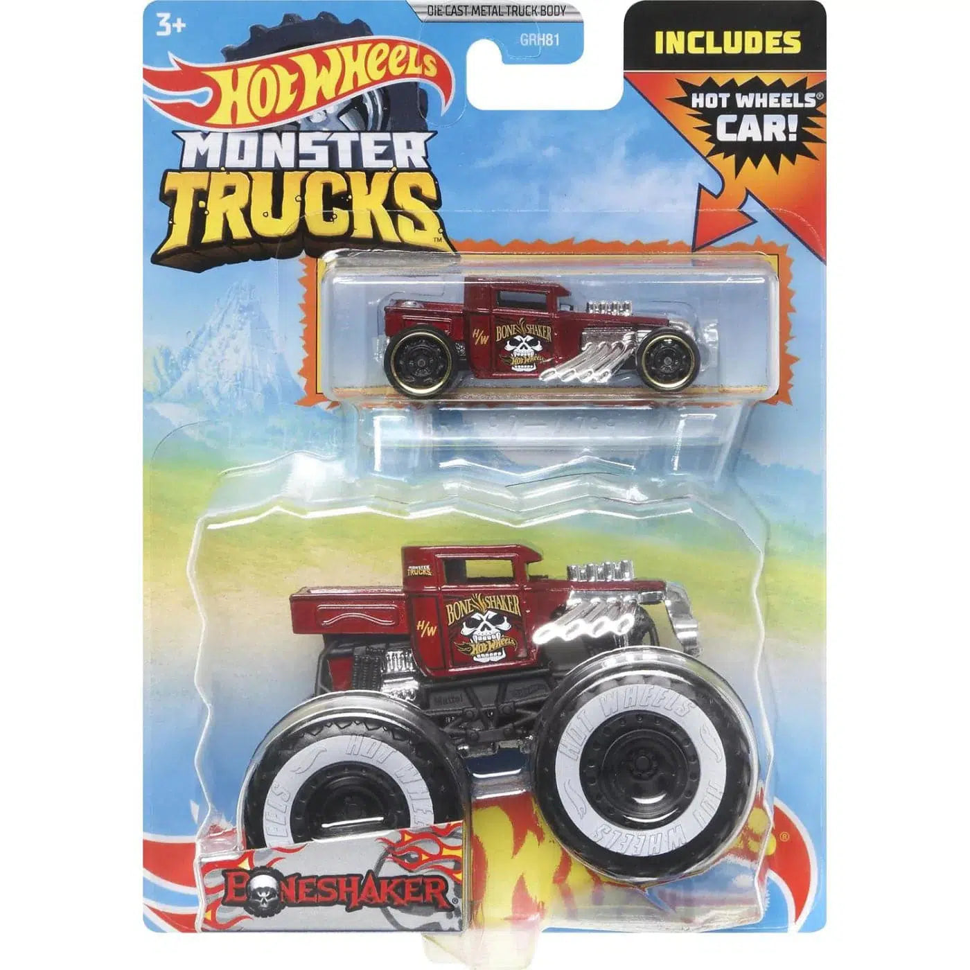 Mattel-Hot Wheels Monster Truck & Car - Assorted Styles-HDB91-Boneshaker-Legacy Toys