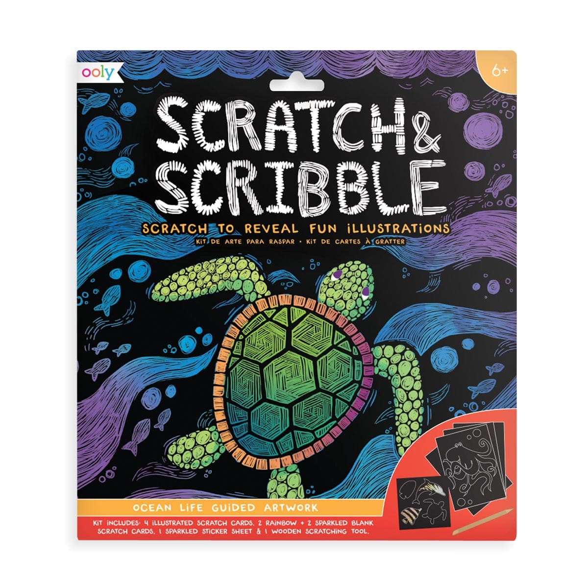 Ooly-Scratch and Scribble Scratch Art Kit - Ocean Life-161-031-Legacy Toys