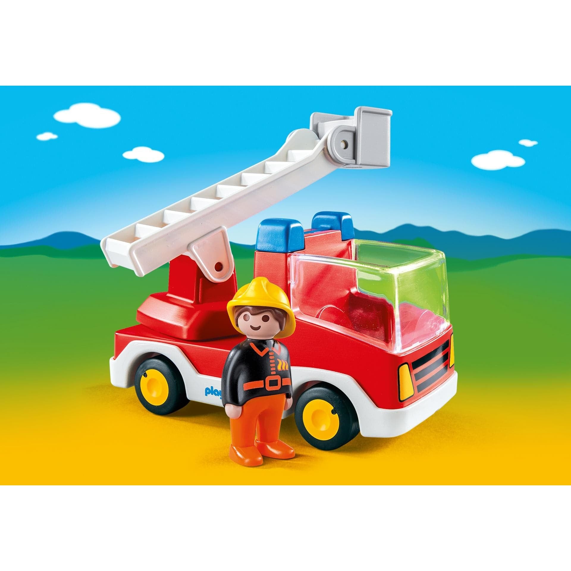 Playmobil-1.2.3. Ladder Unit Fire Truck-6967-Legacy Toys