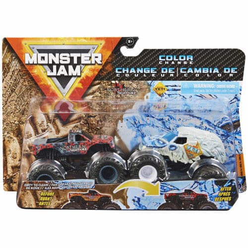 Spin Master-Monster Jam: Color-Changing Die-Cast Monster Trucks 2-Pack, 1:64 Scale Assortment-20129570-Northern Nightmare vs Yeti-Legacy Toys