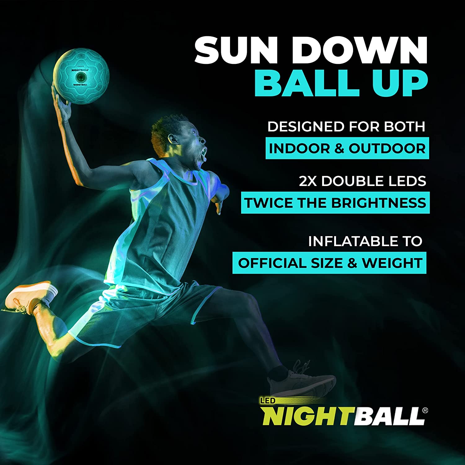 Tangle-Nightball Glow in the Dark Light Up Basketball Teal-12776-Legacy Toys
