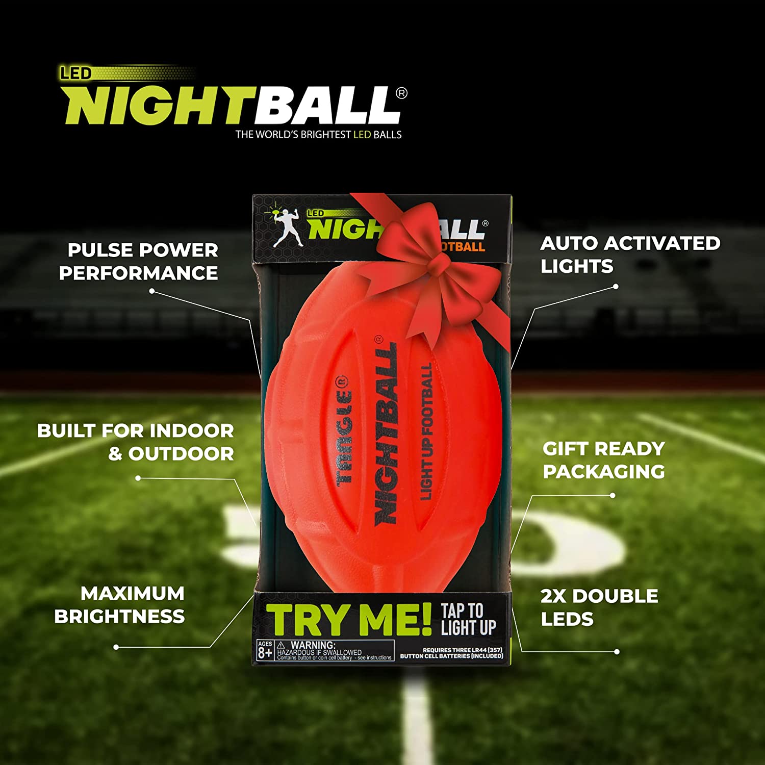 Tangle-Nightball Glow in the Dark Light Up Football Red-12793-Legacy Toys