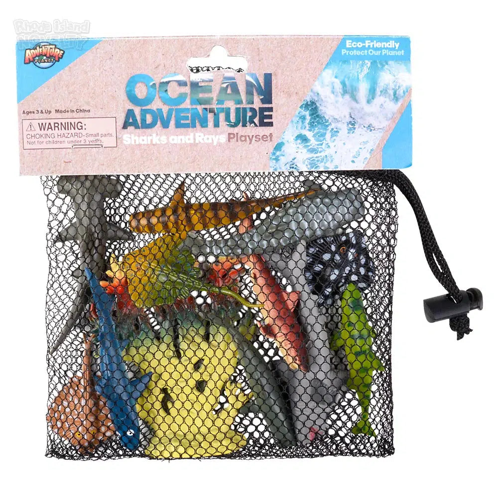 The Toy Network-12 Piece Shark And Ray Mesh Bag Play Set-AT-MTSHR-Legacy Toys
