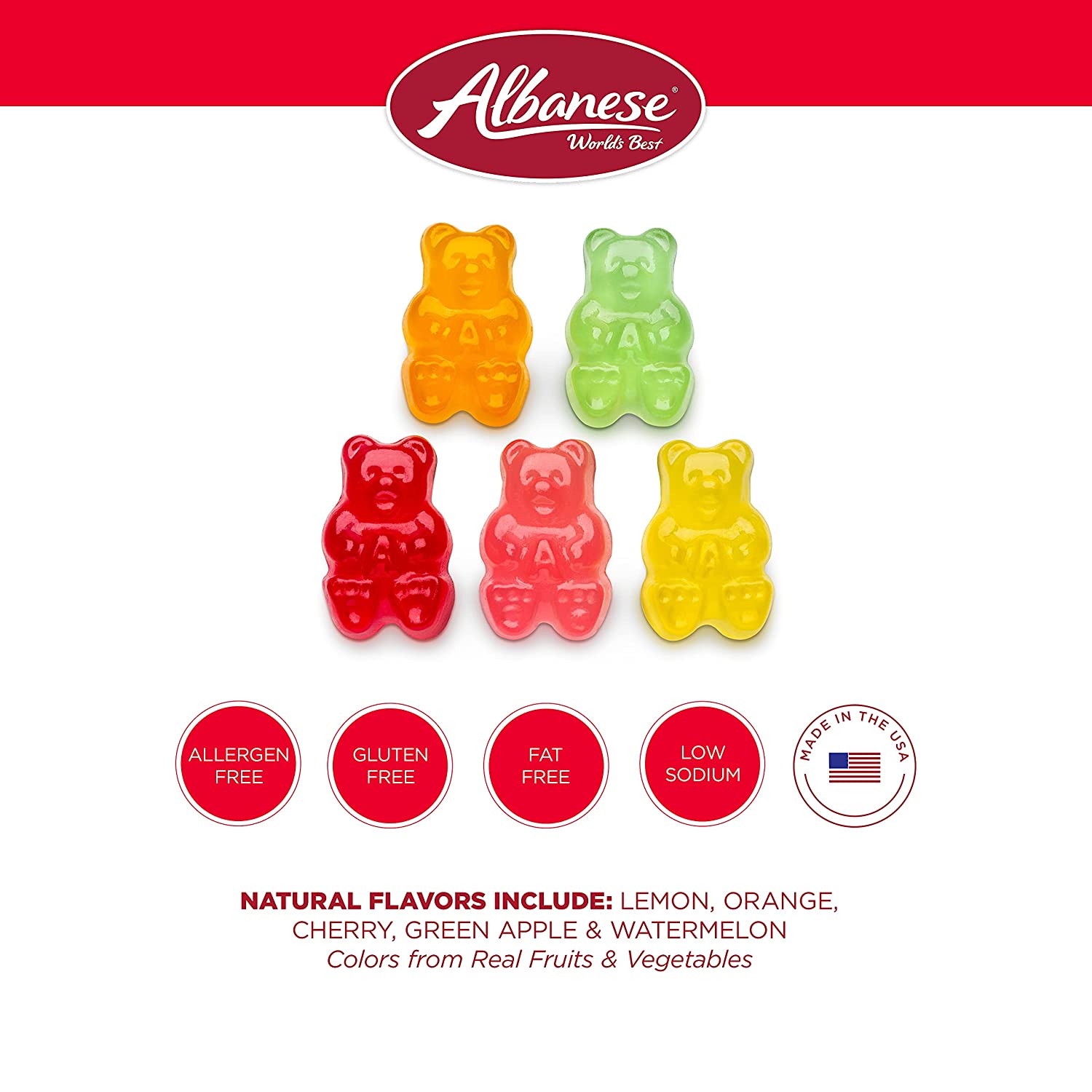 Albanese Confectionery-5 Natural Flavor Gummi Bears 5 lb. Bag-50270-Legacy Toys