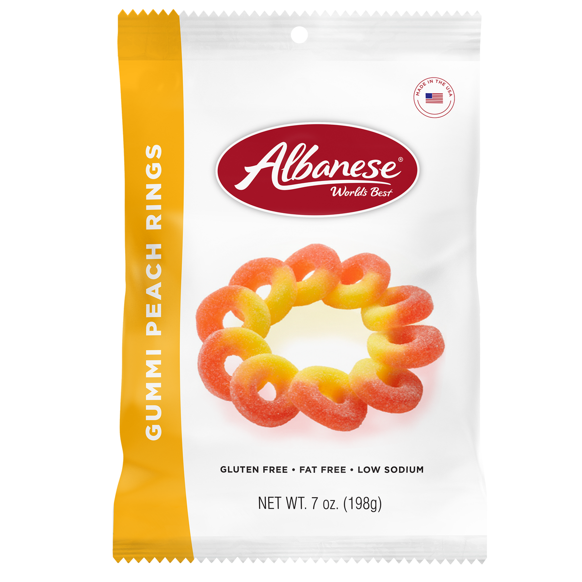 Albanese Confectionery-Gummi Peach Rings 7 oz. Peg Bag-53349-Legacy Toys