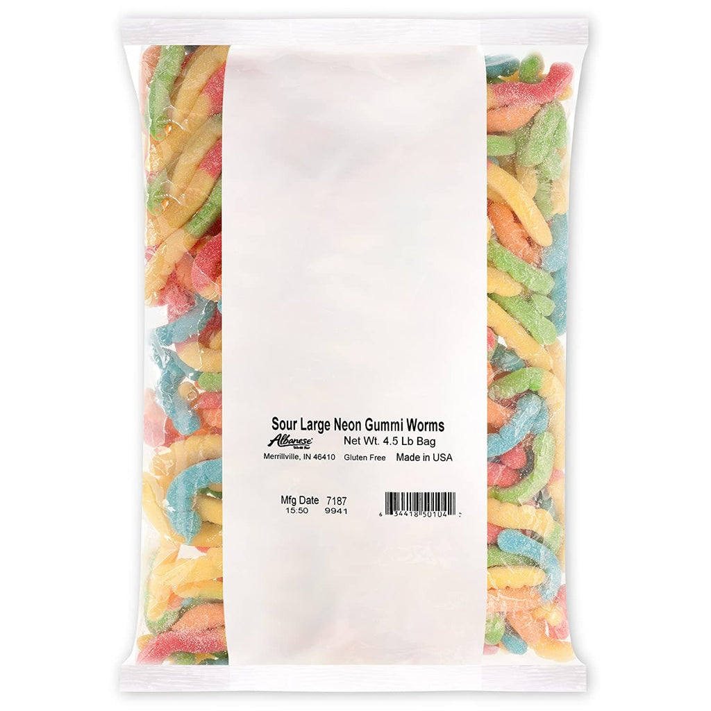 Albanese Confectionery-Sour Large Neon Gummi Worms 4.5 lb. Bag-50104-Legacy Toys