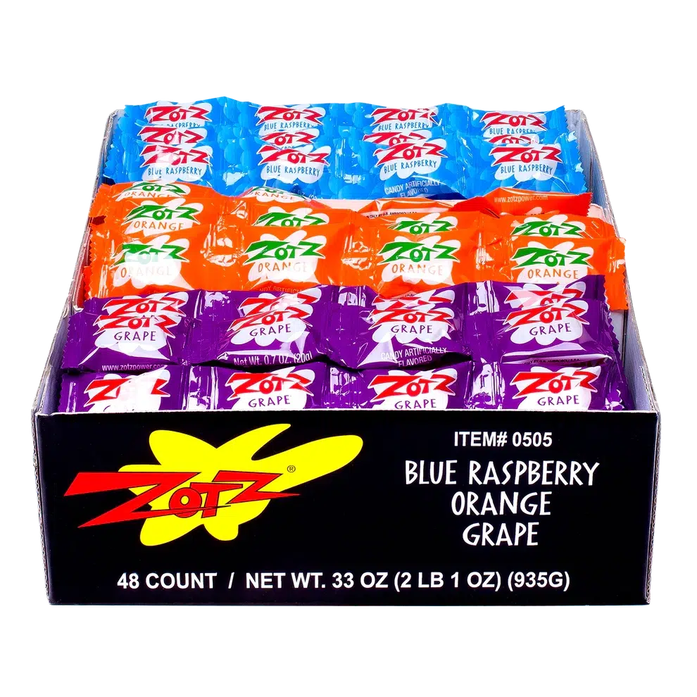 Albanese Confectionery-Zotz Strings - Blue Raspberry, Orange, Grape-0505-Box of 48-Legacy Toys