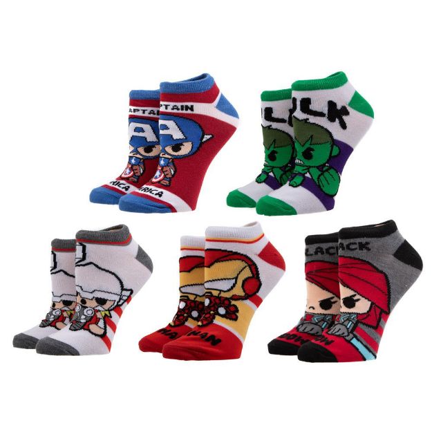 Bio World-Marvel Chibi Avengers - 5 Pair Ankle Socks-XS95GXMVU00PP00-Legacy Toys