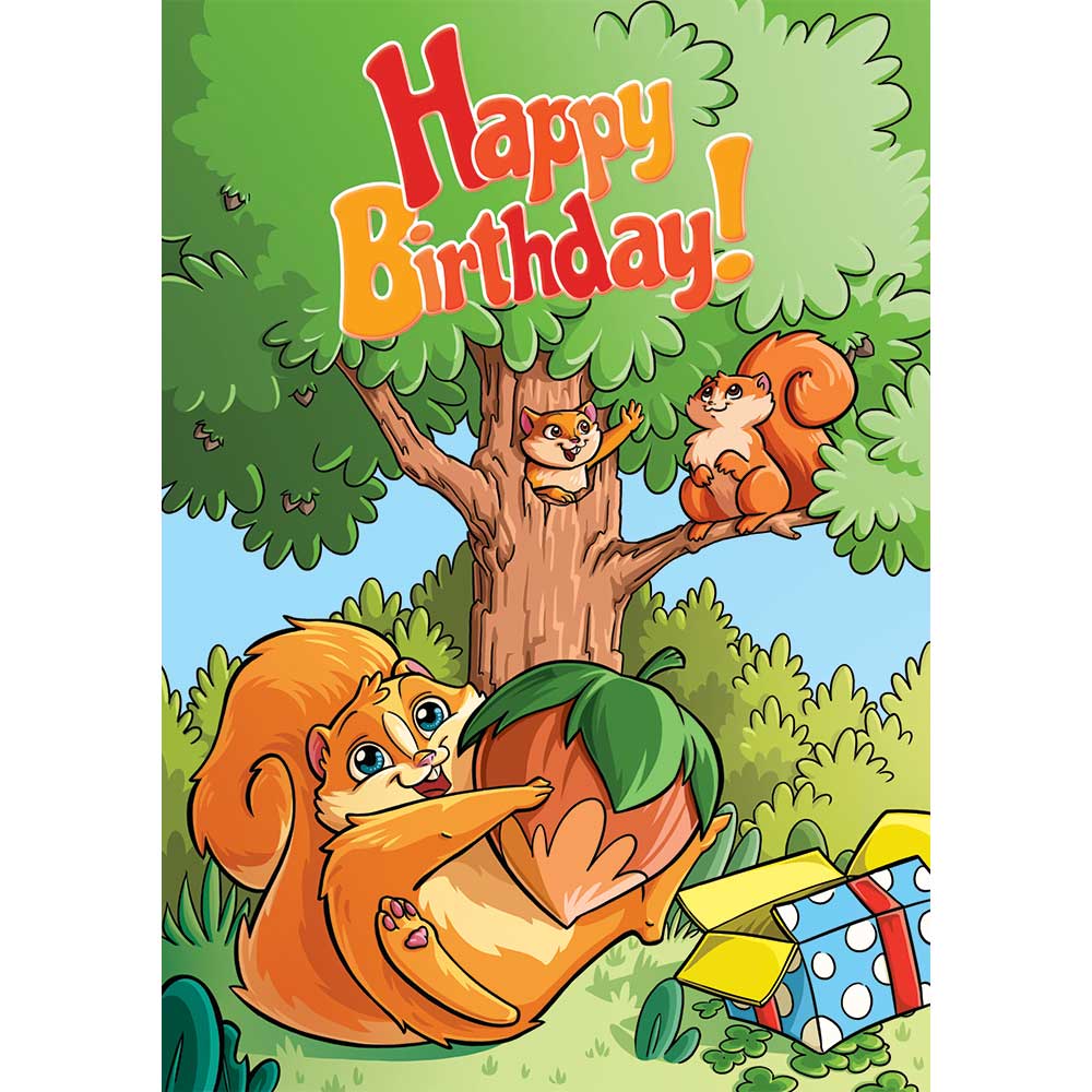 Blue Orange Games-Pop 'N Play Greeting Cards with Game-6901-Happy Birthday Squirrel-Legacy Toys