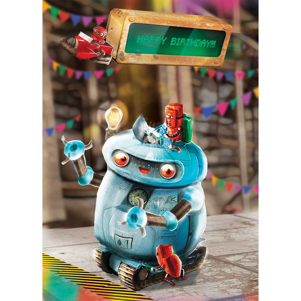 Blue Orange Games-Pop 'N Play Greeting Cards with Game-6904-Happy Birthday Robot-Legacy Toys