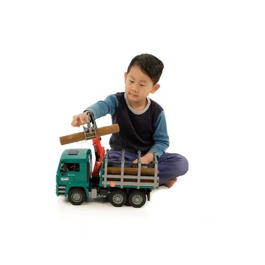 Bruder-MAN TGA Timber Truck with Loading Crane with 3 Logs-02769-Legacy Toys