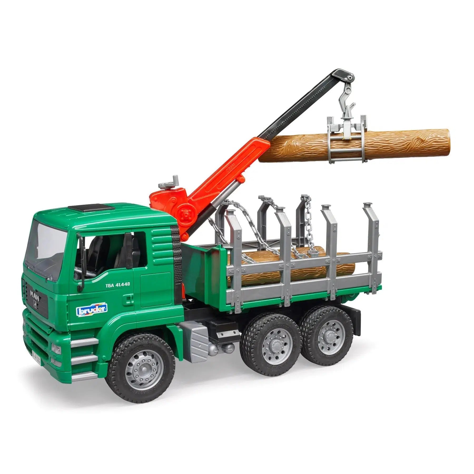 Bruder-MAN TGA Timber Truck with Loading Crane with 3 Logs-02769-Legacy Toys