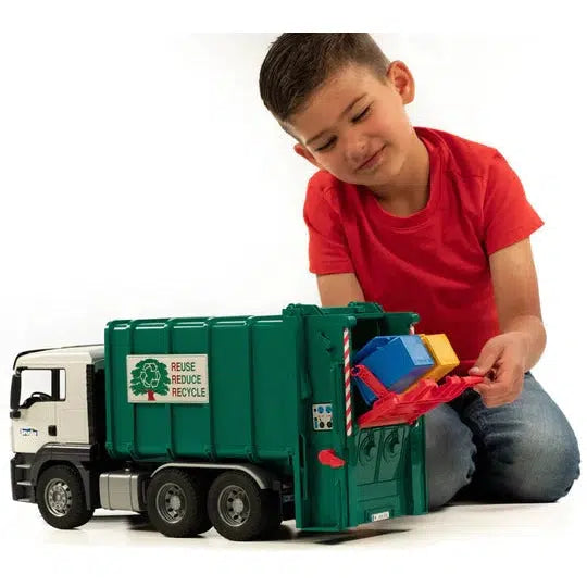 Bruder-MAN TGS Rear Loading Garbage Truck - Green-03763-Legacy Toys