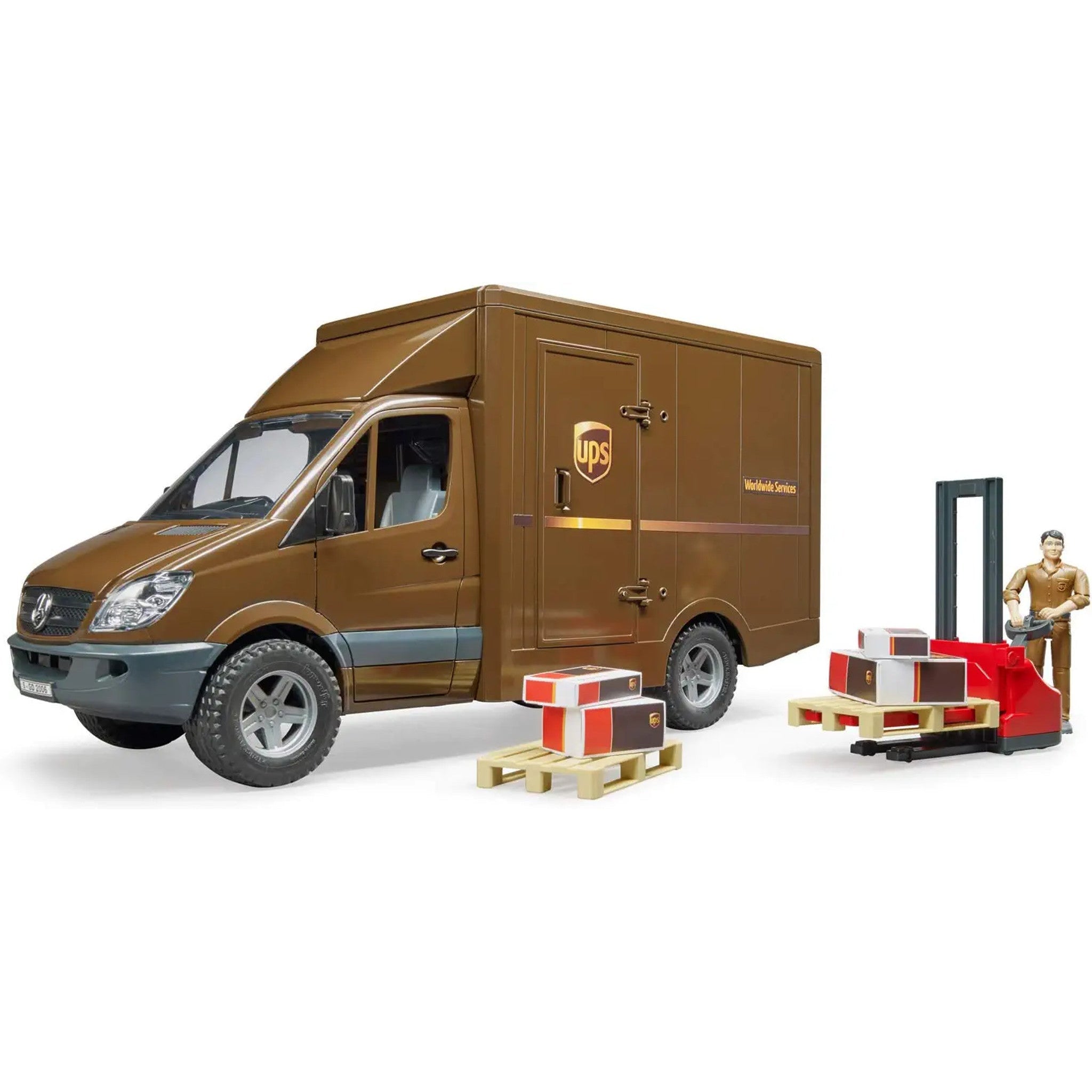 Bruder-MB Sprinter UPS Truck with Manually Operated Pallet Jack-02678-Legacy Toys