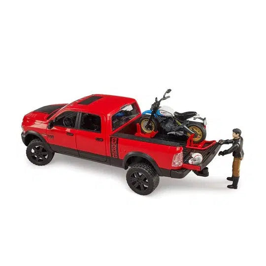 Bruder-RAM 2500 Power Wagon with Scrambler Ducati Desert Sled-02502-Legacy Toys