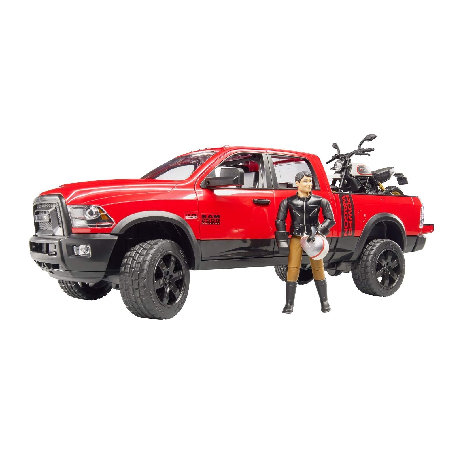 Bruder-RAM 2500 Power Wagon with Scrambler Ducati Desert Sled-02502-Legacy Toys