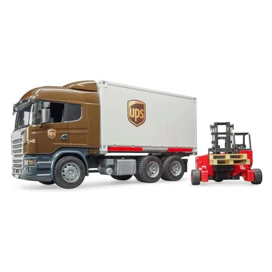 Bruder-SCANIA R-Series UPS logistics truck with forklift-03581-Legacy Toys