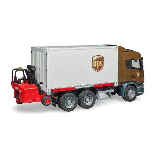 Bruder-SCANIA R-Series UPS logistics truck with forklift-03581-Legacy Toys