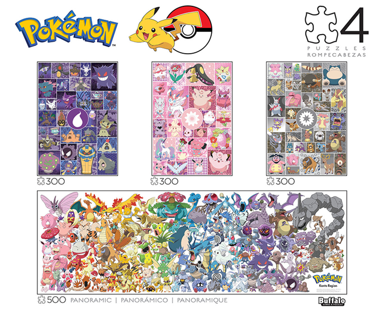 Buffalo Games-Pokémon Multipack #2: 4 x 1 Multipack - 300 & 500 Piece Puzzles-9375-Legacy Toys