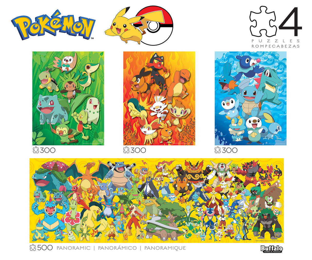 Buffalo Games-Pokémon Multipack: 4 x 1 Multipack - 300 & 500 Piece Puzzles-9371-Legacy Toys