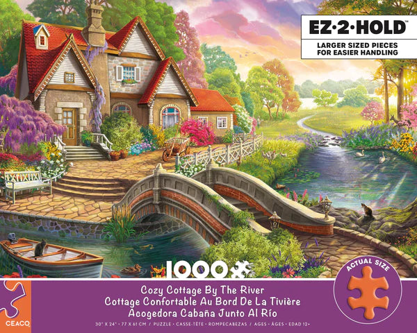 Ceaco-EZ 2 Hold - Cozy Cottage By The River - 1000 Oversized Piece Puzzle-3231-05-Legacy Toys