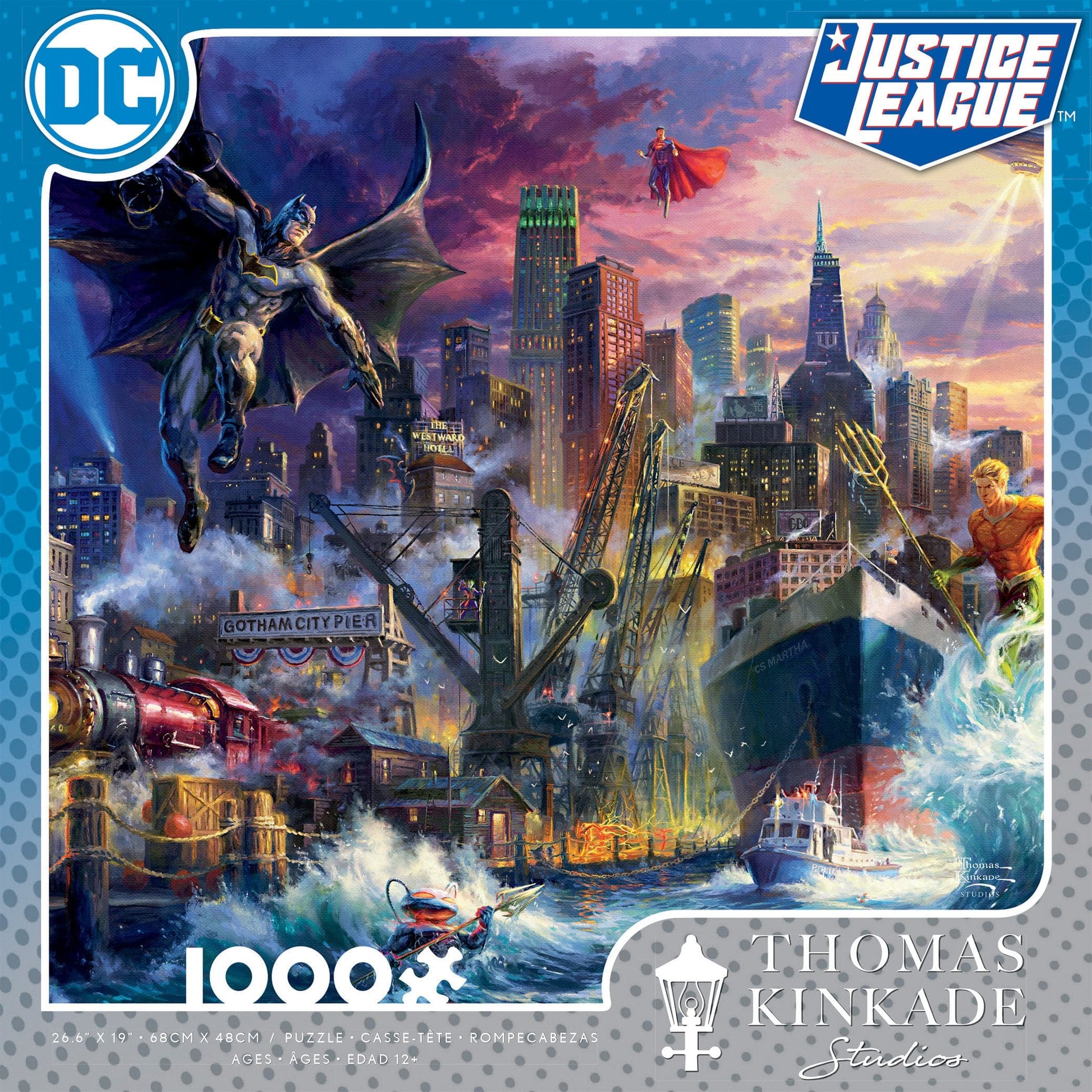 Ceaco-Thomas Kinkade DC Comics - Showdown at Gotham Pier - 1000 Piece Puzzle-3154-06-Legacy Toys