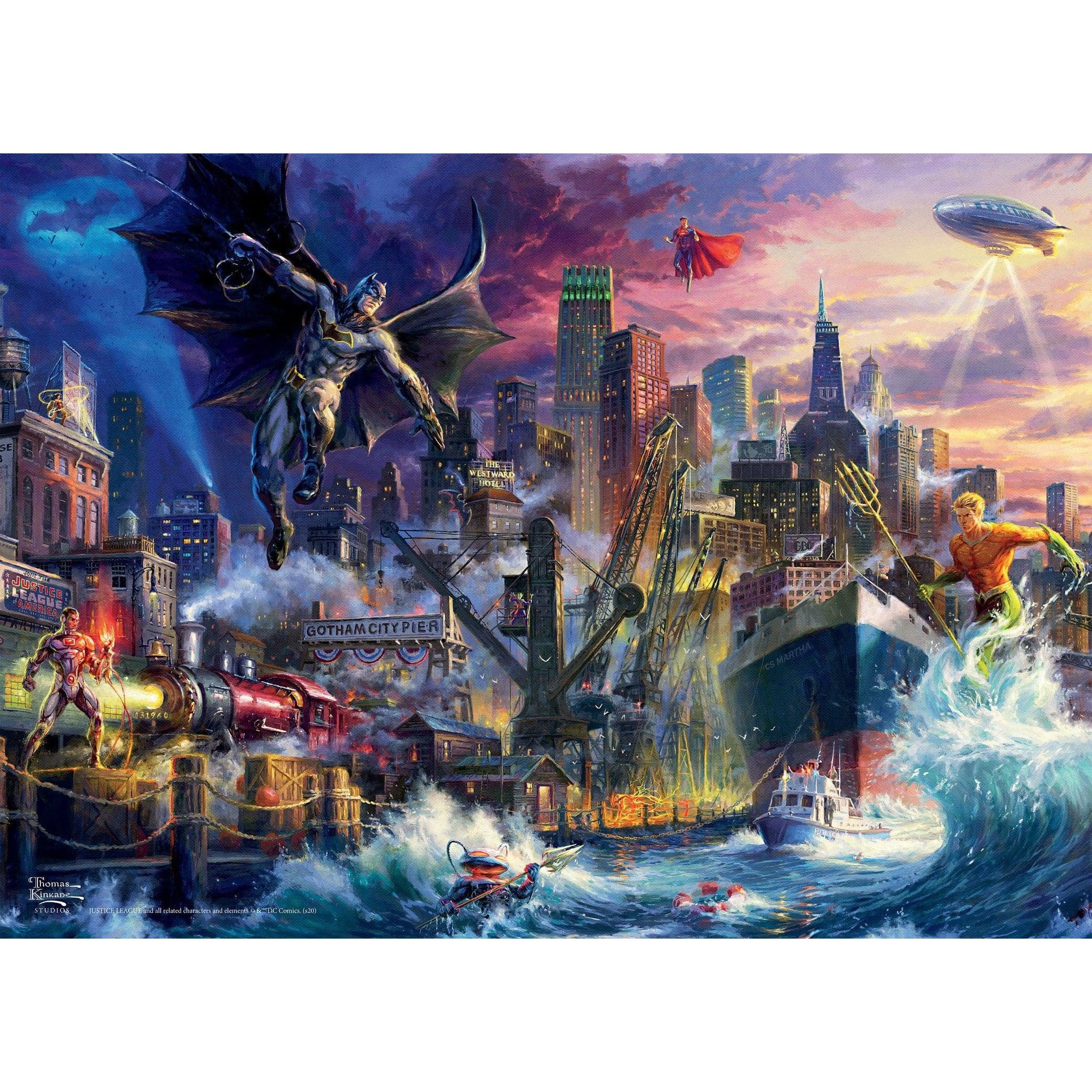 Ceaco-Thomas Kinkade DC Comics - Showdown at Gotham Pier - 1000 Piece Puzzle-3154-06-Legacy Toys