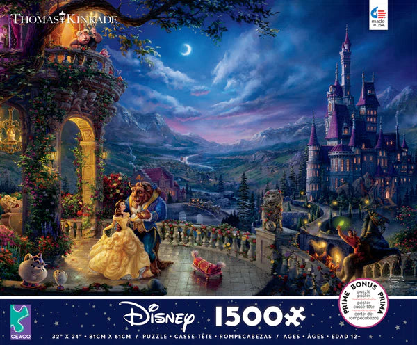 Ceaco-Thomas Kinkade Disney - Beauty and the Beast Dancing in the Moonlight - 1500 Piece Puzzle-3401-42-Legacy Toys