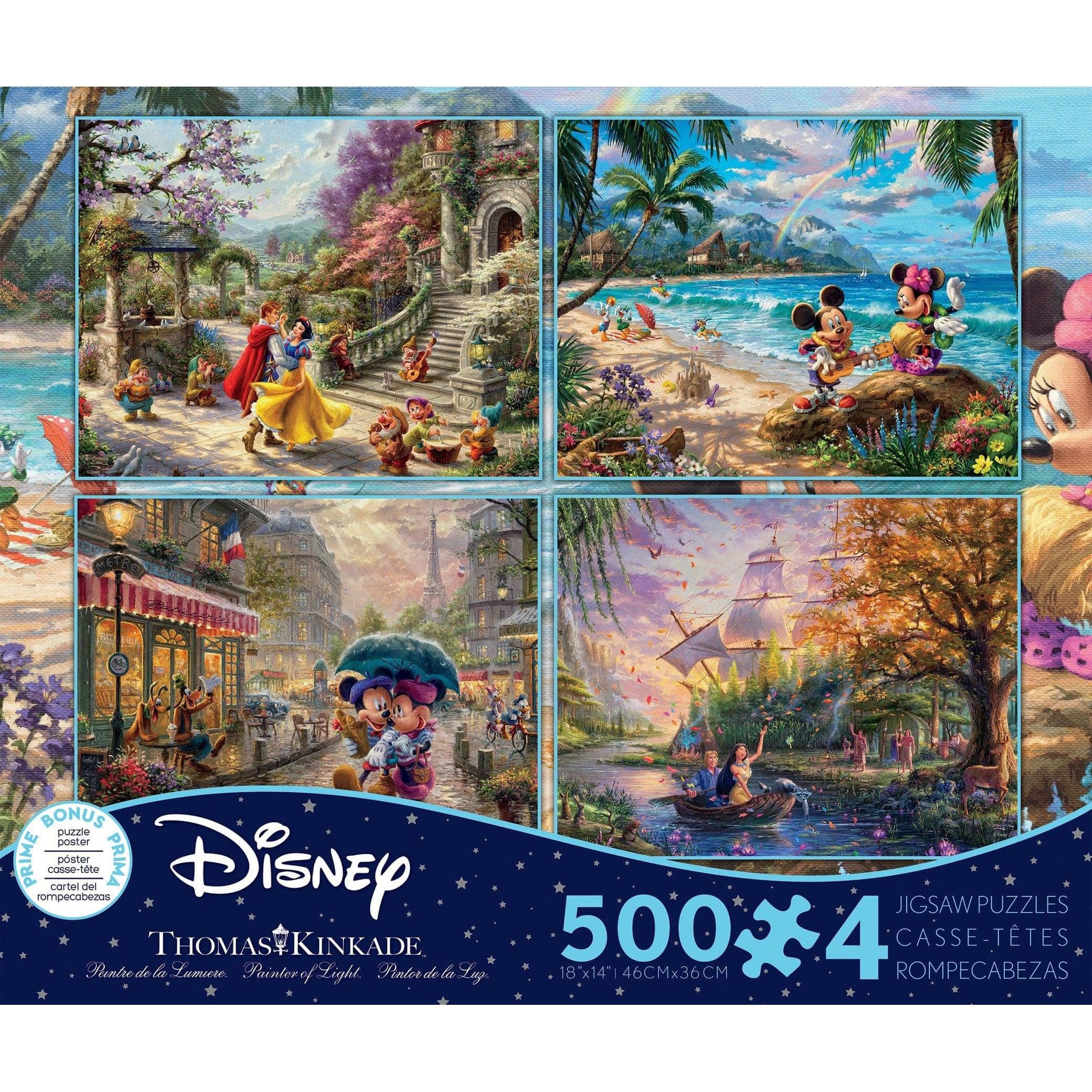 Ceaco-Thomas Kinkade Disney - Multipack Series 1 - 4 in 1 Puzzles - 4 x 500 Piece Puzzle-3672-01-Legacy Toys