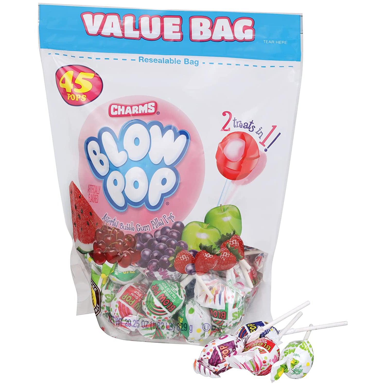 Charms-Charms Blow Pops Assorted Flavors 45 count bag 29.25 oz.--Legacy Toys