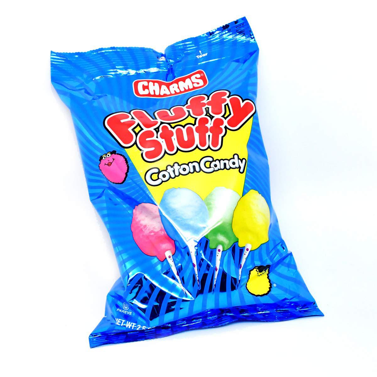 Charms Fluffy Stuff Cotton Candy Lollipops- (Pack of 48)