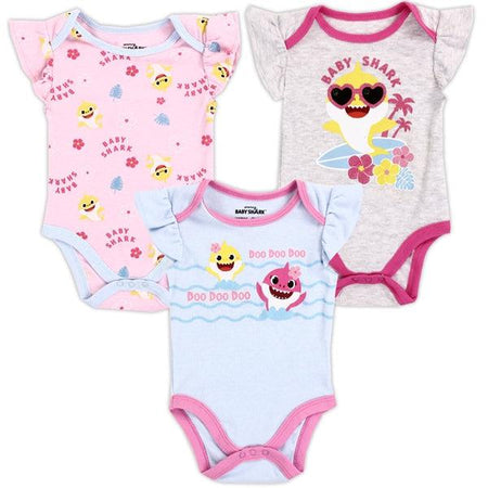 Childrens Apparel-BABY SHARK Girls Newborn 3-Pack Creepers--Legacy Toys
