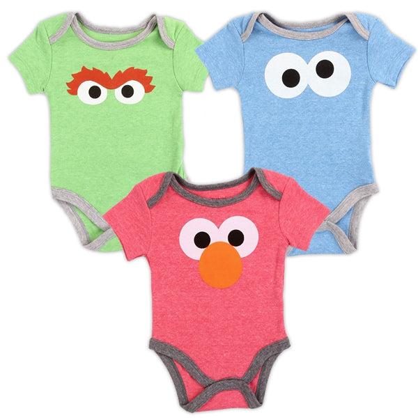 Childrens Apparel-SESAME STREET Boys Newborn 3-Pack Creepers--Legacy Toys