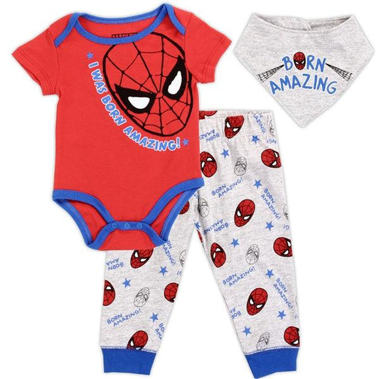 Childrens Apparel-SPIDER-MAN Boys Newborn 3PC Bib Set--Legacy Toys
