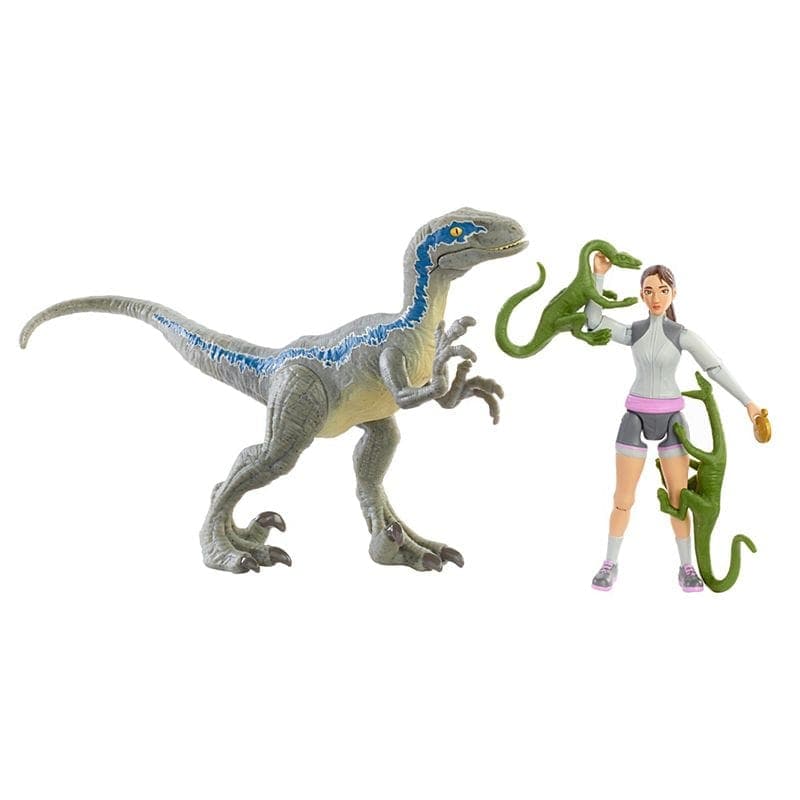 Fisher Price-Jurassic World Human and Dino Pack-HBY64-Yaz & Velociraptor 'Blue'-Legacy Toys