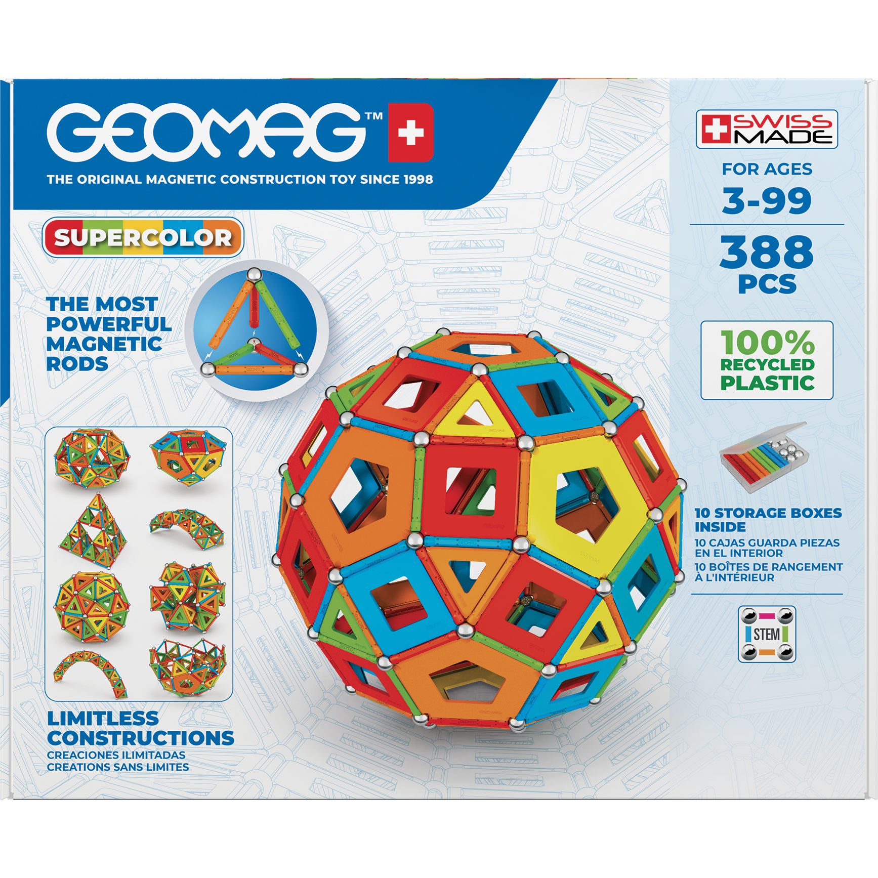 Geomag-Geomag Masterbox Supercolor Panels Recycled 338 Pieces-193-Legacy Toys