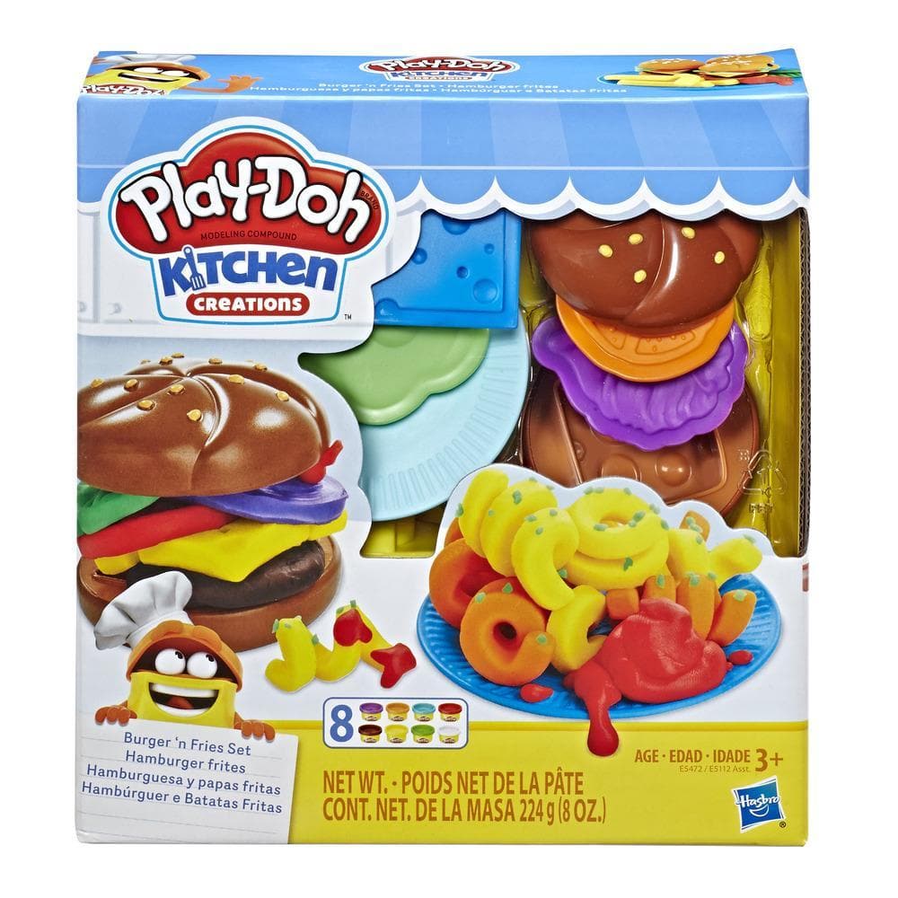 Hasbro-Play-Doh Kitchen Creations Silly Snacks Assortment-E5472-Burger 'n Fries Set-Legacy Toys