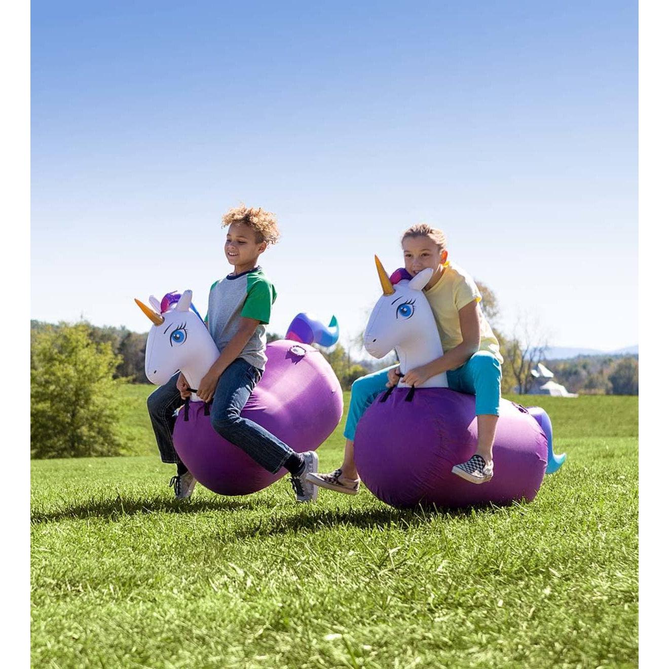 HearthSong-Inflatable Ride-On Hop ‘n Go Unicorns, Set of 2-CG733341-Legacy Toys