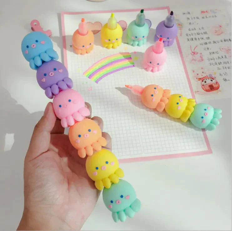 IDAKO-6 Color So Cute Octopus Fluorescent Highlighter-ID130-Legacy Toys