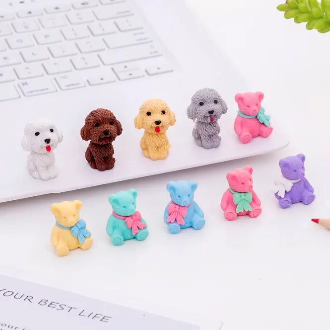 IDAKO-Cute Teddy Bear & Dog Series Mini Erasers Card-ID208-Legacy Toys