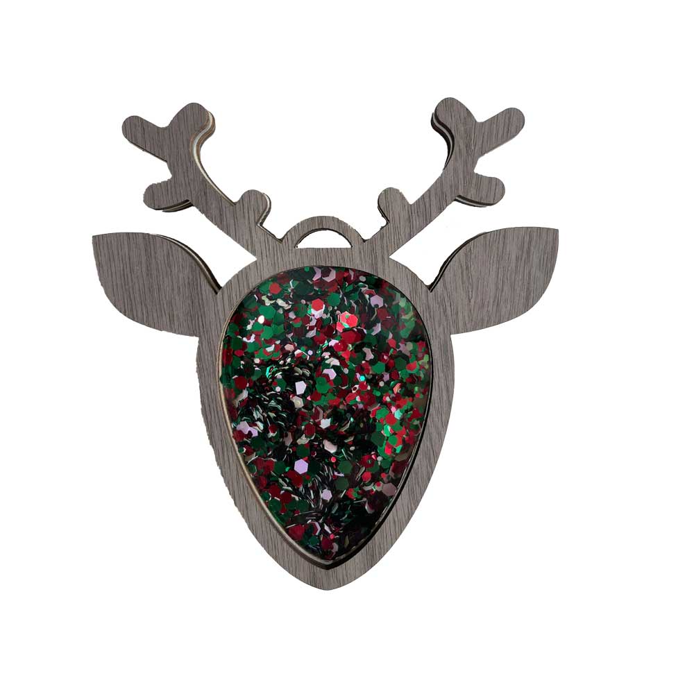 Idako-Personalized Wooden Christmas Ornament Glitter Reindeer-ORN036-Legacy Toys