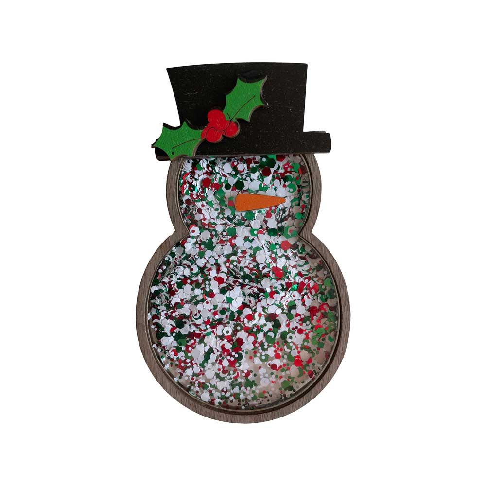Idako-Personalized Wooden Christmas Ornament Glitter Snowman with Tall Hat-ORN024-Legacy Toys