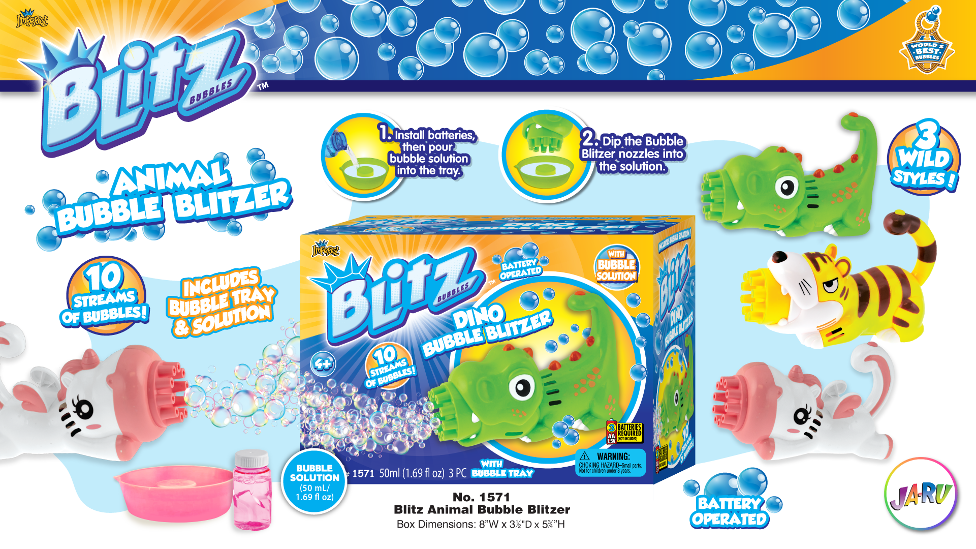 JA-RU-Blitz Bubble Blitzer Animal Assorted Styles-1571-Legacy Toys